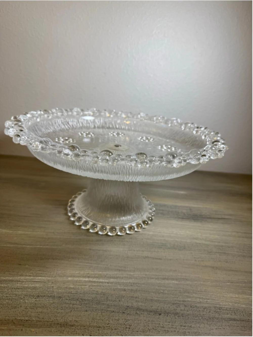 Vintage Masserini Barocco Attributed Clear Glass Pedestal Cake Stand 11.5